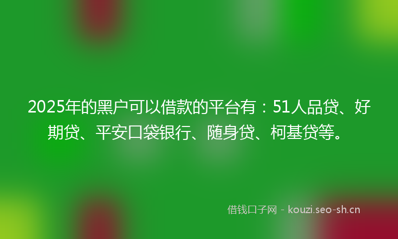 2025年的黑户可以借款的平台有：51人品贷、好期贷、平安口袋银行、随身贷、柯基贷等。