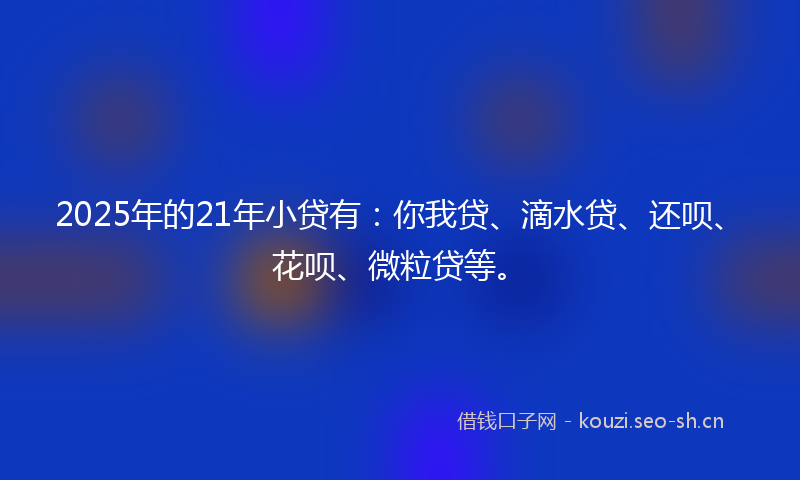 2025年的21年小贷有:你我贷、滴水贷、还呗、花呗、微粒贷等。