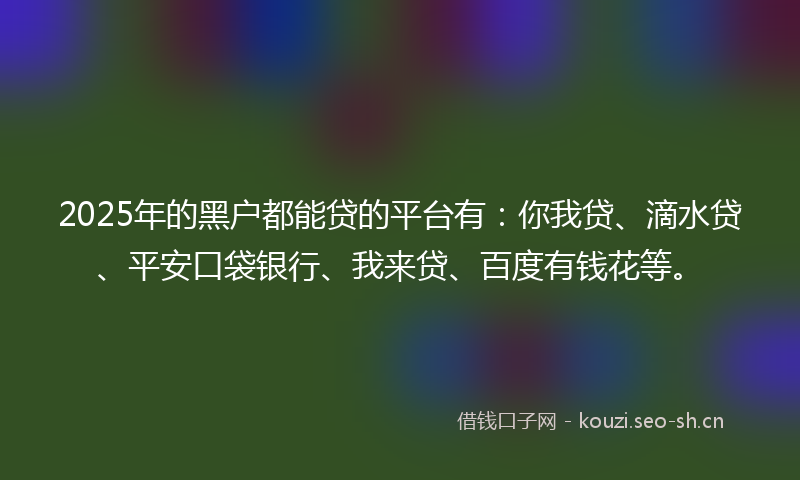 2025年的黑户都能贷的平台有:你我贷、滴水贷、平安口袋银行、我来贷、百度有钱花等。