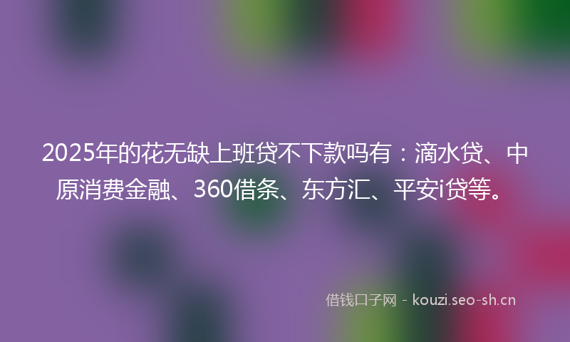 2025年的花无缺上班贷不下款吗有：滴水贷、中原消费金融、360借条、东方汇、平安i贷等。