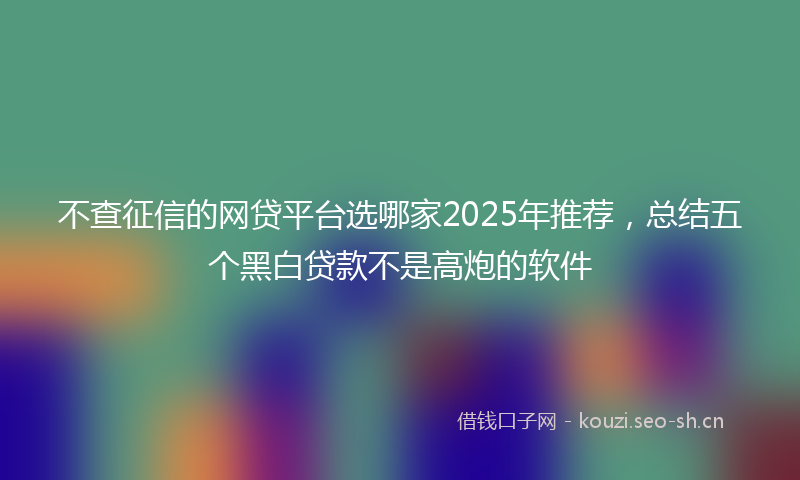 不查征信的网贷平台选哪家2025年推荐，总结五个黑白贷款不是高炮的软件