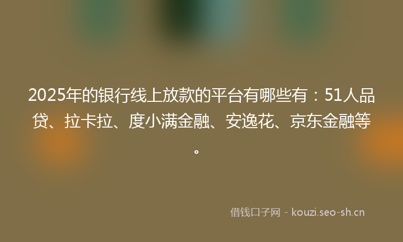2025年的银行线上放款的平台有哪些有：51人品贷、拉卡拉、度小满金融、安逸花、京东金融等。
