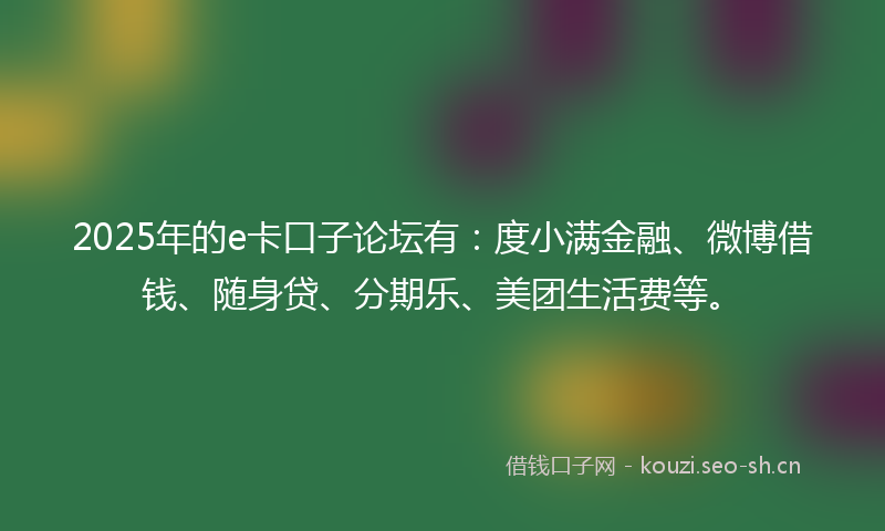 2025年的e卡口子论坛有：度小满金融、微博借钱、随身贷、分期乐、美团生活费等。