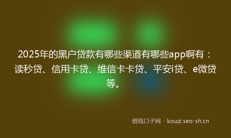 2025年的黑户贷款有哪些渠道有哪些app啊有：读秒贷、信用卡贷、维信卡卡贷、平安i贷、e微贷等。
