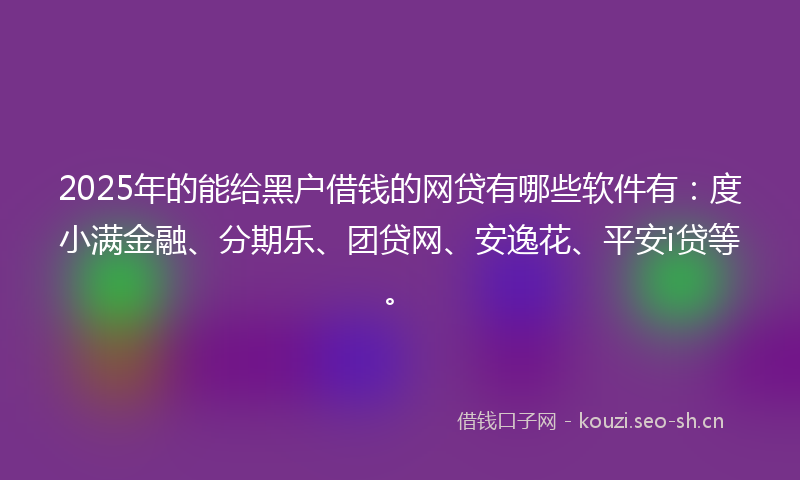 2025年的能给黑户借钱的网贷有哪些软件有：度小满金融、分期乐、团贷网、安逸花、平安i贷等。