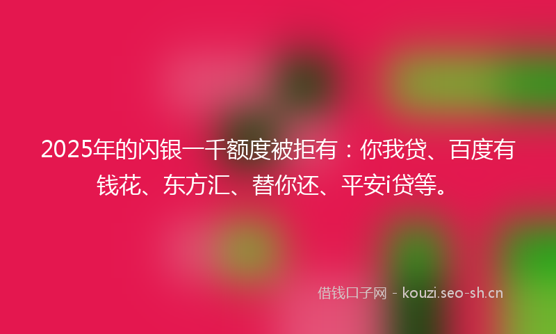 2025年的闪银一千额度被拒有：你我贷、百度有钱花、东方汇、替你还、平安i贷等。