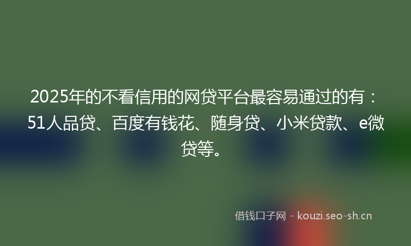 2025年的不看信用的网贷平台最容易通过的有：51人品贷、百度有钱花、随身贷、小米贷款、e微贷等。