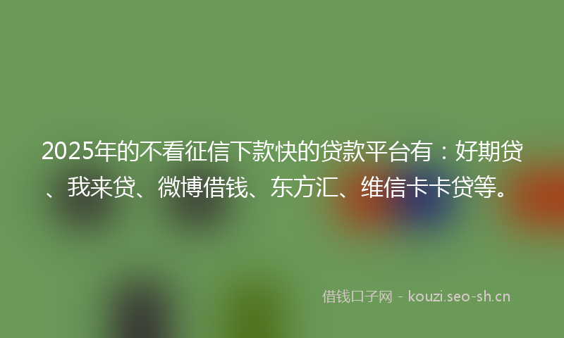 2025年的不看征信下款快的贷款平台有:好期贷、我来贷、微博借钱、东方汇、维信卡卡贷等。