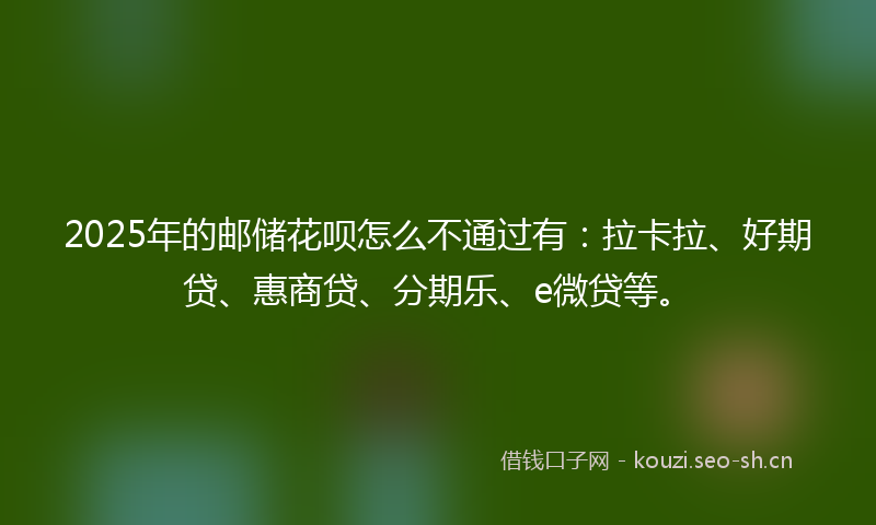 2025年的邮储花呗怎么不通过有:拉卡拉、好期贷、惠商贷、分期乐、e微贷等。