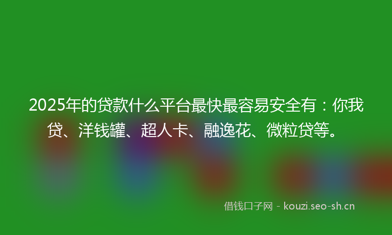 2025年的贷款什么平台最快最容易安全有：你我贷、洋钱罐、超人卡、融逸花、微粒贷等。
