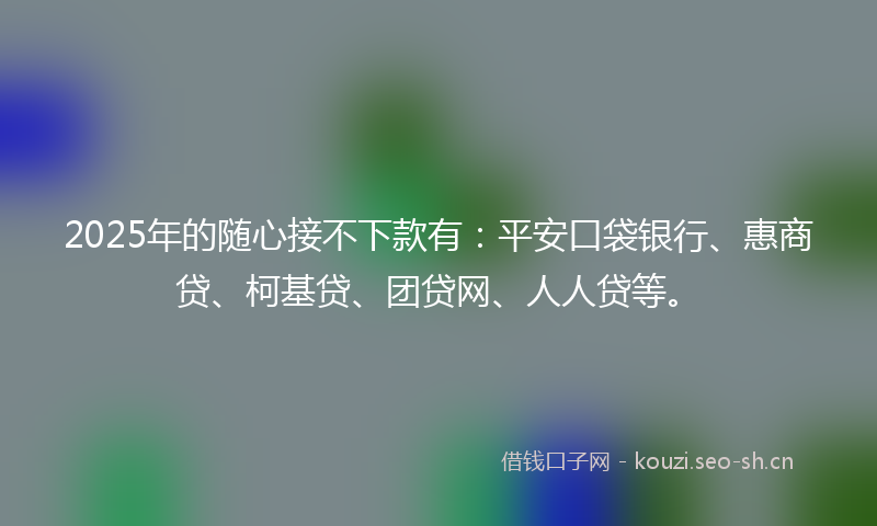 2025年的随心接不下款有:平安口袋银行、惠商贷、柯基贷、团贷网、人人贷等。