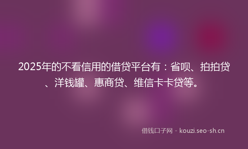 2025年的不看信用的借贷平台有：省呗、拍拍贷、洋钱罐、惠商贷、维信卡卡贷等。