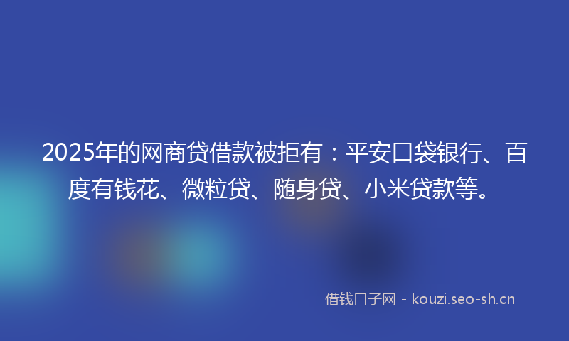 2025年的网商贷借款被拒有：平安口袋银行、百度有钱花、微粒贷、随身贷、小米贷款等。