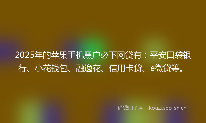 2025年的苹果手机黑户必下网贷有：平安口袋银行、小花钱包、融逸花、信用卡贷、e微贷等。