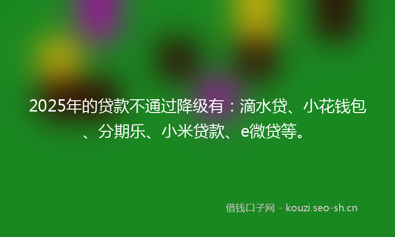 2025年的贷款不通过降级有：滴水贷、小花钱包、分期乐、小米贷款、e微贷等。