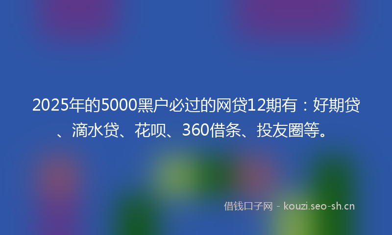2025年的5000黑户必过的网贷12期有：好期贷、滴水贷、花呗、360借条、投友圈等。