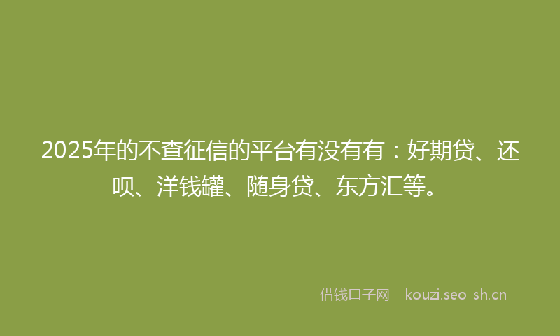 2025年的不查征信的平台有没有有：好期贷、还呗、洋钱罐、随身贷、东方汇等。