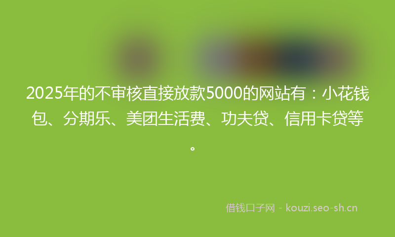 2025年的不审核直接放款5000的网站有：小花钱包、分期乐、美团生活费、功夫贷、信用卡贷等。