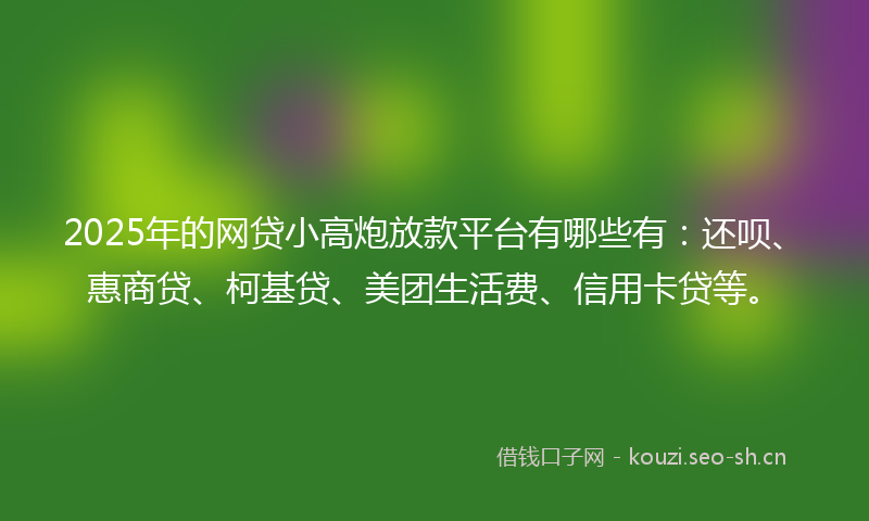 2025年的网贷小高炮放款平台有哪些有：还呗、惠商贷、柯基贷、美团生活费、信用卡贷等。
