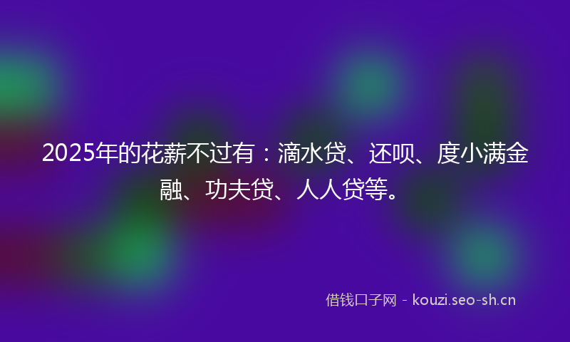 2025年的花薪不过有：滴水贷、还呗、度小满金融、功夫贷、人人贷等。