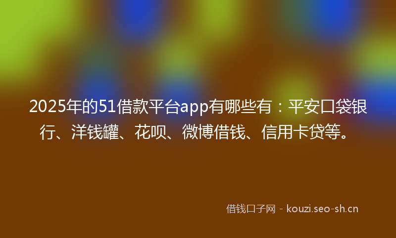 2025年的51借款平台app有哪些有：平安口袋银行、洋钱罐、花呗、微博借钱、信用卡贷等。
