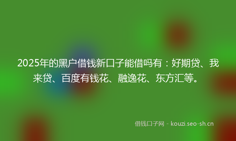 2025年的黑户借钱新口子能借吗有：好期贷、我来贷、百度有钱花、融逸花、东方汇等。
