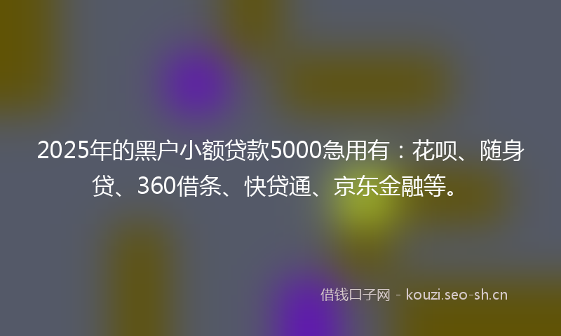 2025年的黑户小额贷款5000急用有：花呗、随身贷、360借条、快贷通、京东金融等。
