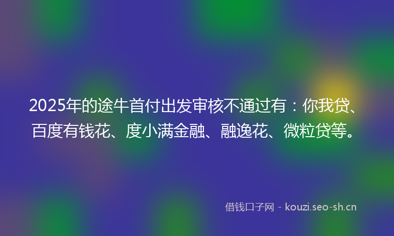 2025年的途牛首付出发审核不通过有：你我贷、百度有钱花、度小满金融、融逸花、微粒贷等。
