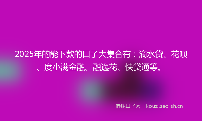 2025年的能下款的口子大集合有：滴水贷、花呗、度小满金融、融逸花、快贷通等。
