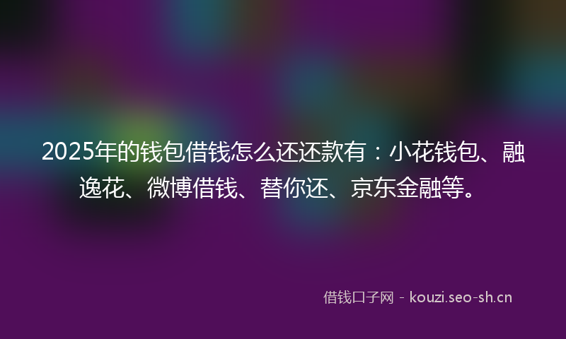2025年的钱包借钱怎么还还款有：小花钱包、融逸花、微博借钱、替你还、京东金融等。