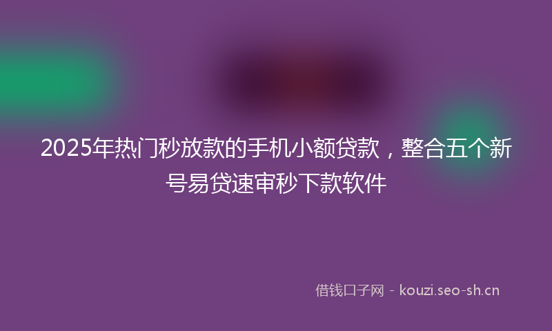 2025年热门秒放款的手机小额贷款，整合五个新号易贷速审秒下款软件