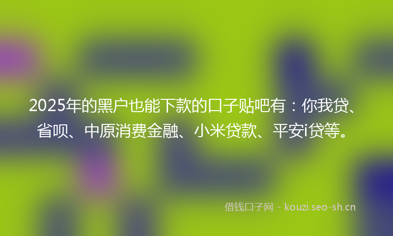 2025年的黑户也能下款的口子贴吧有：你我贷、省呗、中原消费金融、小米贷款、平安i贷等。