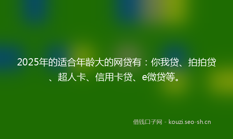 2025年的适合年龄大的网贷有：你我贷、拍拍贷、超人卡、信用卡贷、e微贷等。