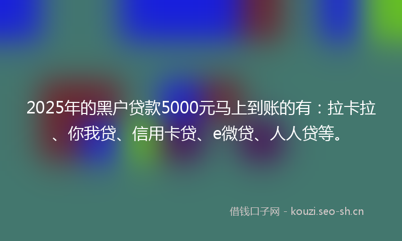 2025年的黑户贷款5000元马上到账的有:拉卡拉、你我贷、信用卡贷、e微贷、人人贷等。