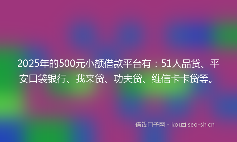 2025年的500元小额借款平台有：51人品贷、平安口袋银行、我来贷、功夫贷、维信卡卡贷等。