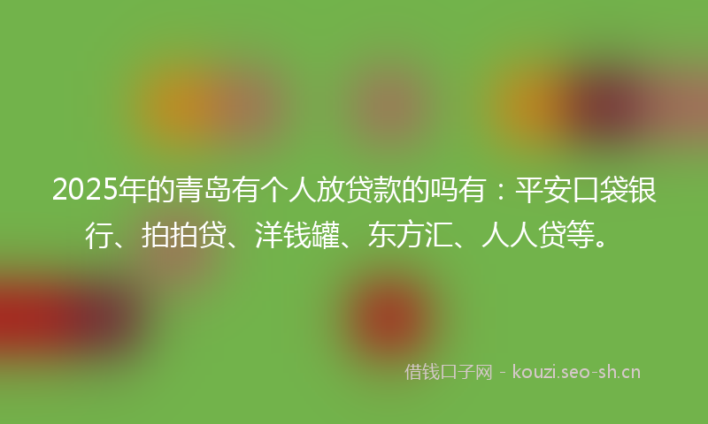 2025年的青岛有个人放贷款的吗有：平安口袋银行、拍拍贷、洋钱罐、东方汇、人人贷等。