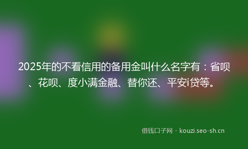 2025年的不看信用的备用金叫什么名字有:省呗、花呗、度小满金融、替你还、平安i贷等。