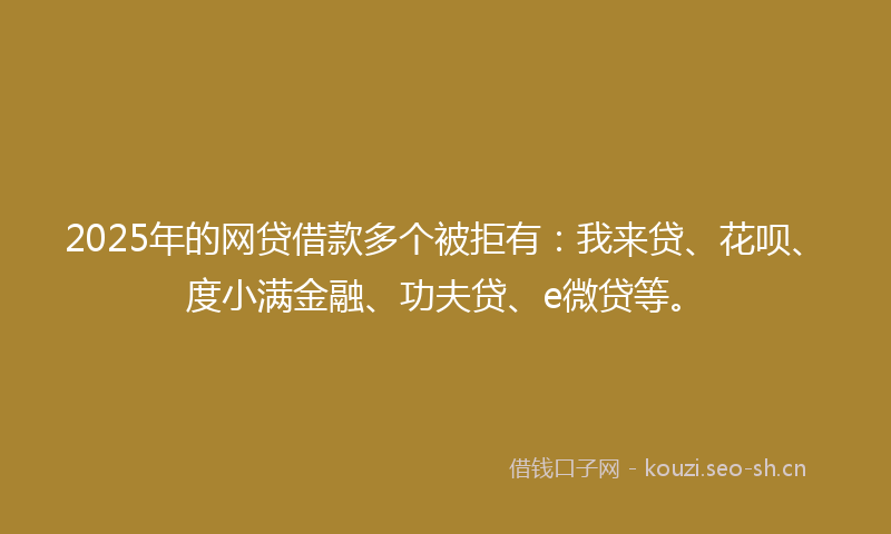 2025年的网贷借款多个被拒有：我来贷、花呗、度小满金融、功夫贷、e微贷等。