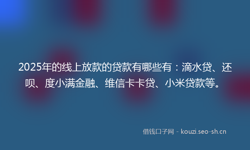 2025年的线上放款的贷款有哪些有：滴水贷、还呗、度小满金融、维信卡卡贷、小米贷款等。