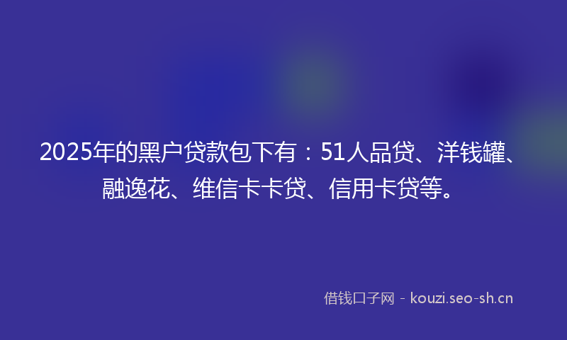 2025年的黑户贷款包下有：51人品贷、洋钱罐、融逸花、维信卡卡贷、信用卡贷等。