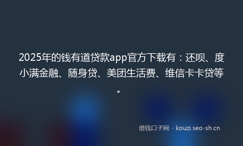 2025年的钱有道贷款app官方下载有：还呗、度小满金融、随身贷、美团生活费、维信卡卡贷等。
