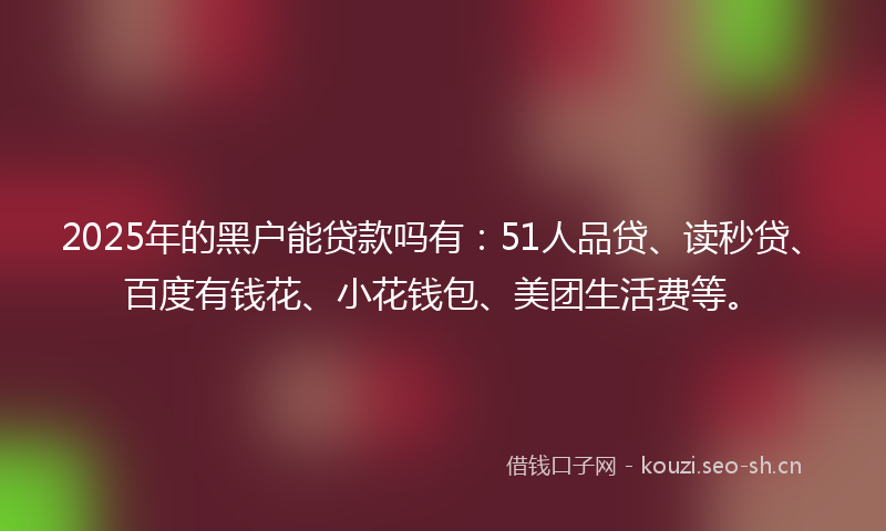 2025年的黑户能贷款吗有：51人品贷、读秒贷、百度有钱花、小花钱包、美团生活费等。
