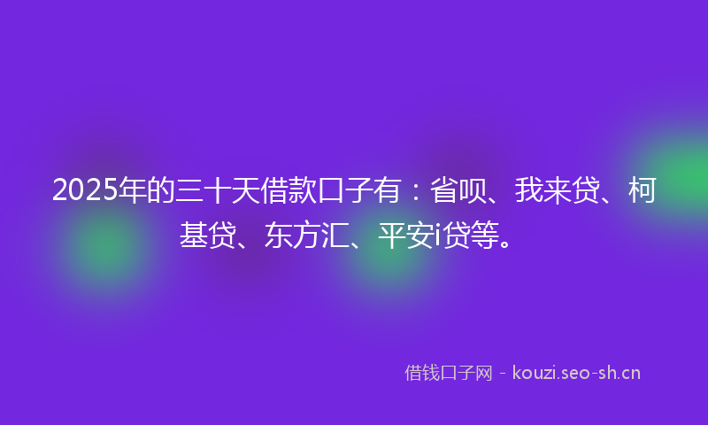 2025年的三十天借款口子有：省呗、我来贷、柯基贷、东方汇、平安i贷等。