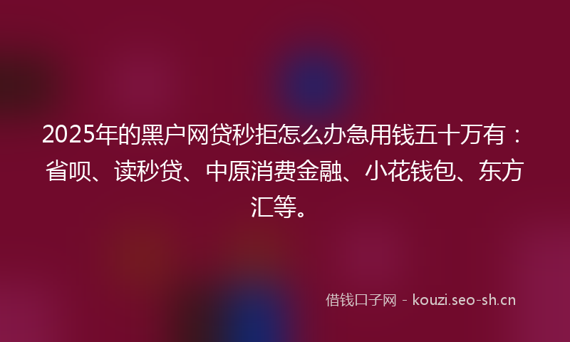 2025年的黑户网贷秒拒怎么办急用钱五十万有：省呗、读秒贷、中原消费金融、小花钱包、东方汇等。