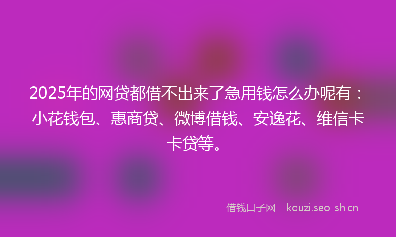 2025年的网贷都借不出来了急用钱怎么办呢有：小花钱包、惠商贷、微博借钱、安逸花、维信卡卡贷等。