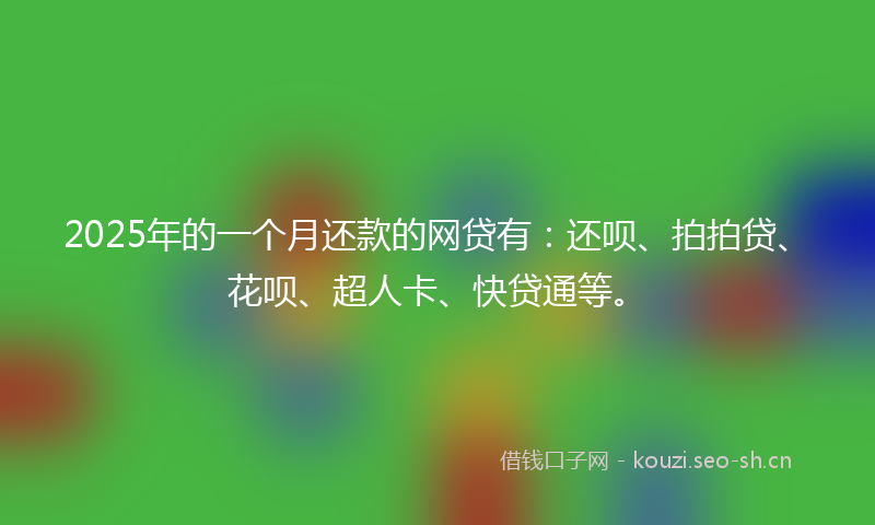 2025年的一个月还款的网贷有：还呗、拍拍贷、花呗、超人卡、快贷通等。