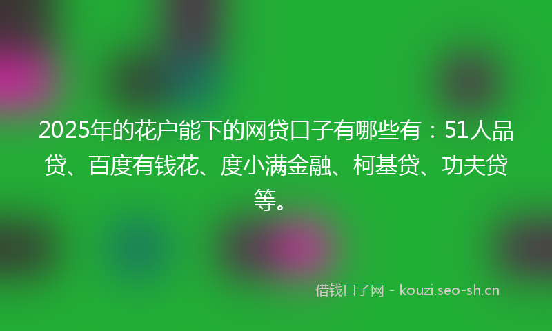 2025年的花户能下的网贷口子有哪些有：51人品贷、百度有钱花、度小满金融、柯基贷、功夫贷等。