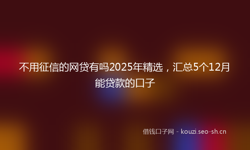 不用征信的网贷有吗2025年精选，汇总5个12月能贷款的口子