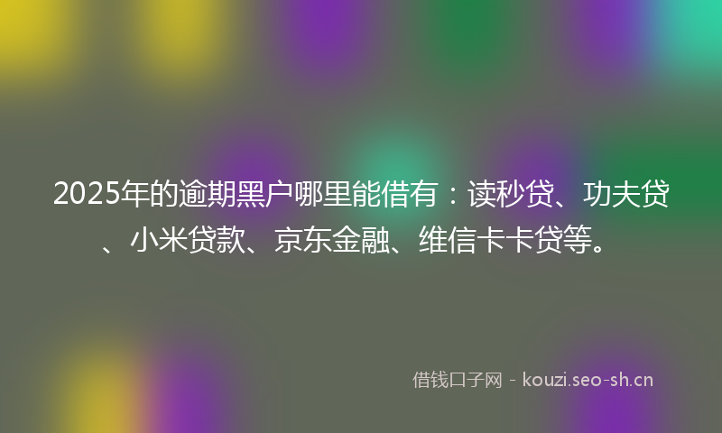 2025年的逾期黑户哪里能借有:读秒贷、功夫贷、小米贷款、京东金融、维信卡卡贷等。