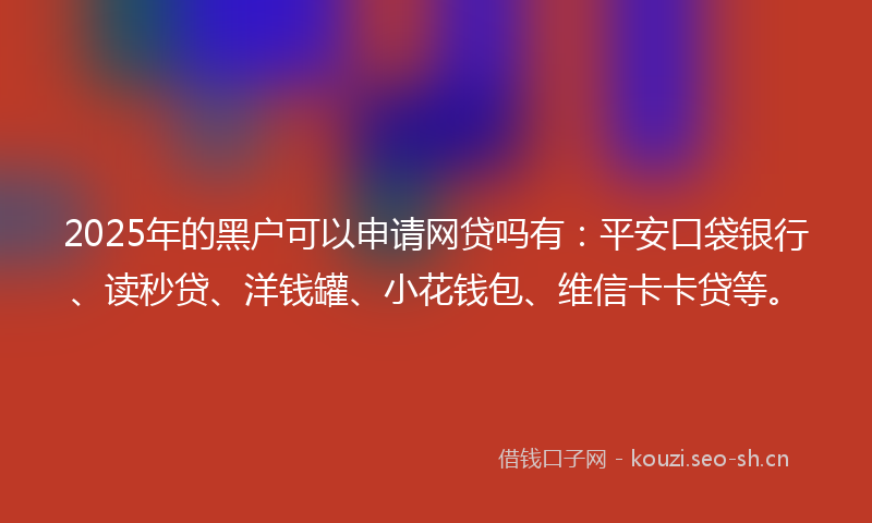 2025年的黑户可以申请网贷吗有：平安口袋银行、读秒贷、洋钱罐、小花钱包、维信卡卡贷等。